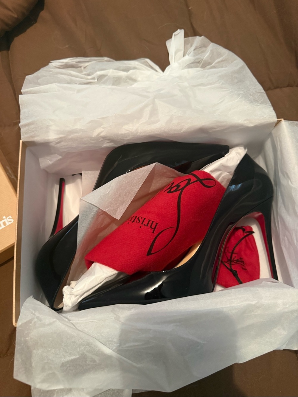 Christian Louboutin Black Patent Stiletto Pumps with Red Sole - Picture 7 of 9